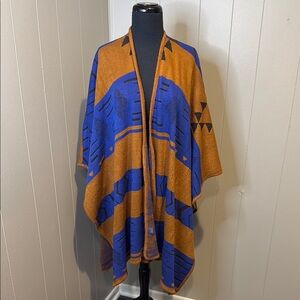 Elietian Womens One Size Vibrant Blue and Orange Wrap Cape Cardigan